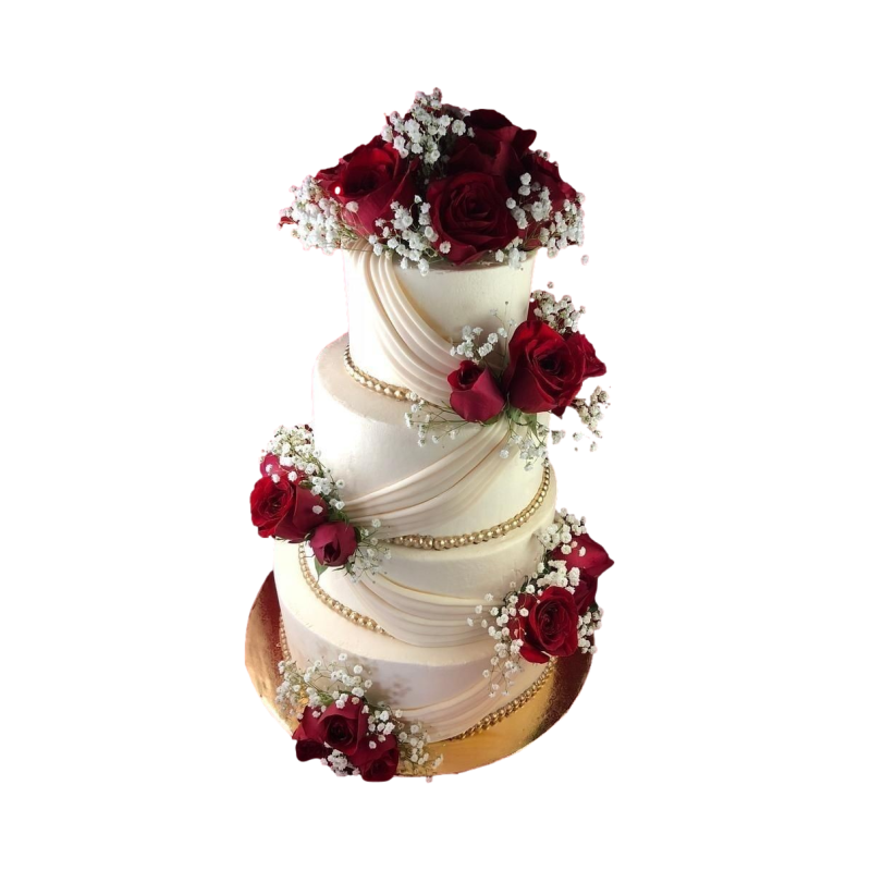 5 Off] Order 'Beautiful White with Red Flowers Wedding Cake (3 Tier)'  Online | Urgent Delivery Across London // Sugaholics™