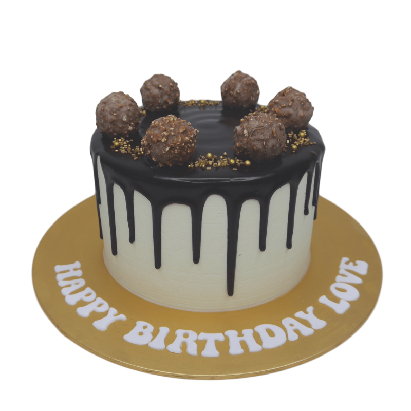 Pâtisserie Sheselles - Gâteau d'anniversaire layer cake décoration Ferrero  Rocher et plaque avec message personnalisé. Uniquement sur commande.   Commandez votre gâteau d'anniversaire au moins une  semaine à l'avance. Infos par message