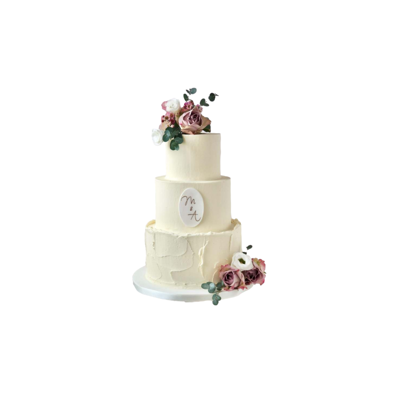 Roseaura Wedding Cake with Monogram